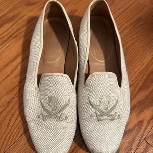 Women's Cream Embroidered Skull Slippers